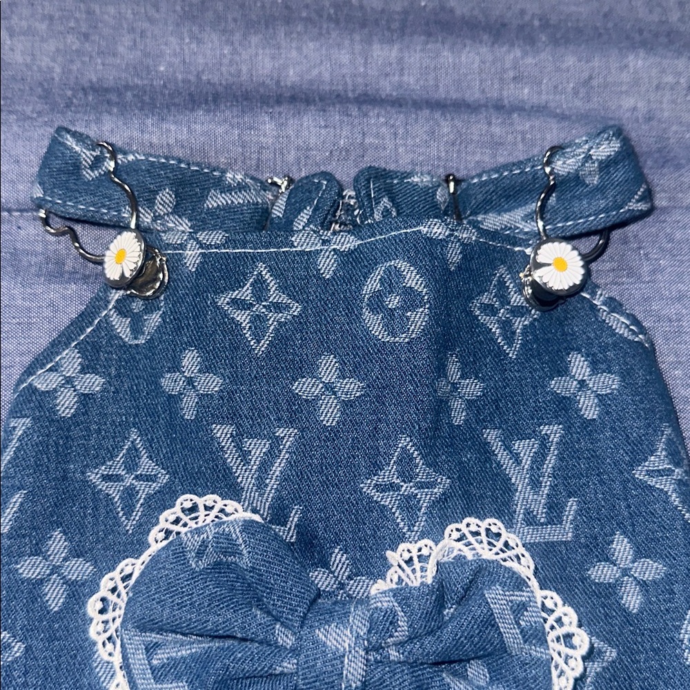 Blue Denim Doggy Dress with Lace Trim - Picture 5 of 6